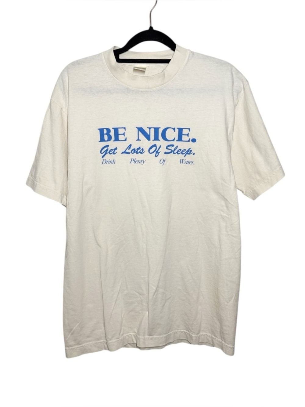 Sporty and Rich Ivory Off-White Blue Be Nice Graphic T-Shirt Small